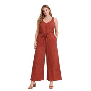 Rachel Zoe Jumpsuit Womens 6 Rust 100% Linen Sleeveless Wide Leg Beach Boho Chic